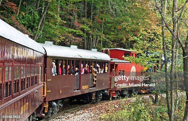 The Great Smoky Mountain Railroad rides toward Fontana Lake in the Nantahala National Forest of western N.C.