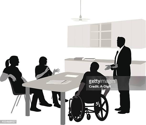 lunchroom meeting vector silhouette - living room with people stock illustrations