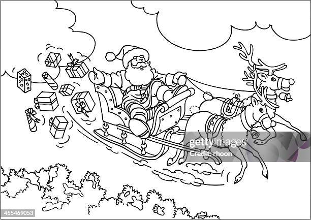 reindeer flying santa's sleigh - christmas angel stock illustrations