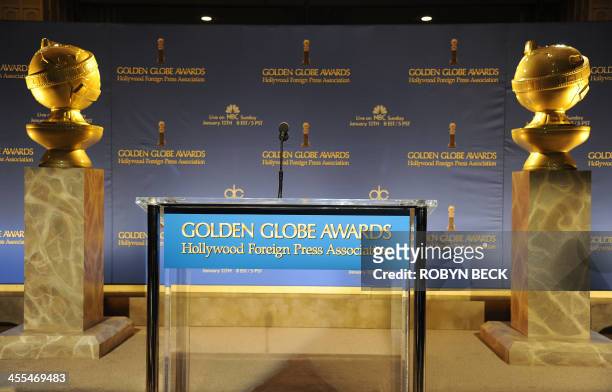 The stage is seen at the 71th Annual Golden Globes Awards nominations event, December 12, 2013 at the Beverly Hilton Hotel in Beverly Hills,...