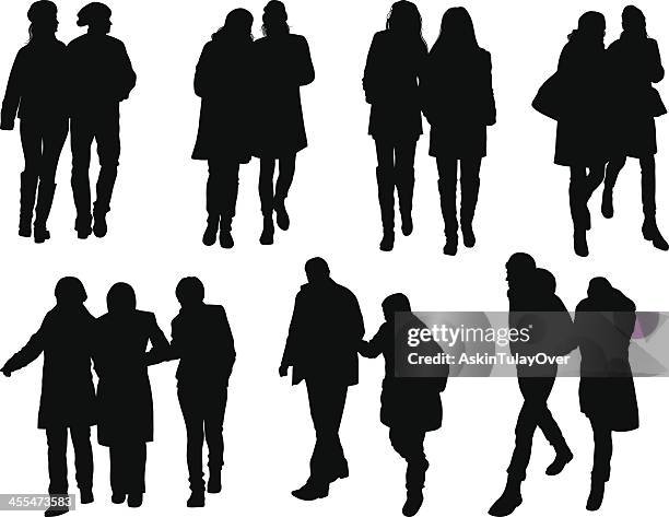 couple walking - mature couple stock illustrations