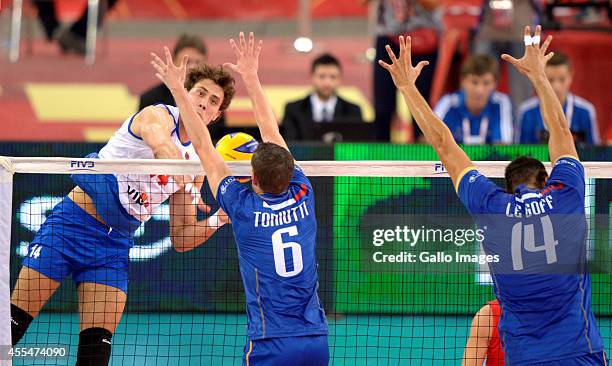 Aleksandar Atanasijevic of Serbia during Round 2 of the FIVB Volleyball Mens World Championship match between Serbia and France at Atlas Arena on...