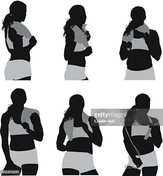 multiple images of a sportswoman with towel - daisy dukes stock illustrations