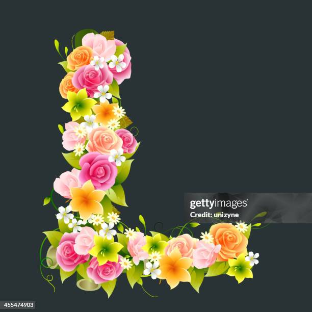 floral capital letter l auf bambus - buchstabe l stock-grafiken, -clipart, -cartoons und -symbole