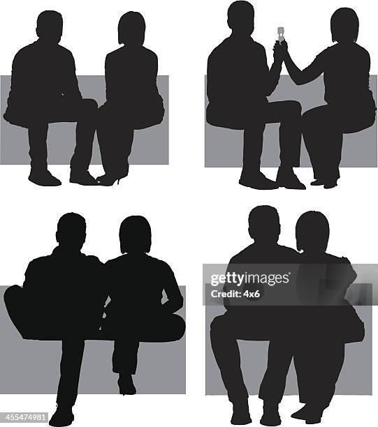 ilustraciones, imágenes clip art, dibujos animados e iconos de stock de múltiples imágenes de una pareja sentada en un sofá cama - man hug studio