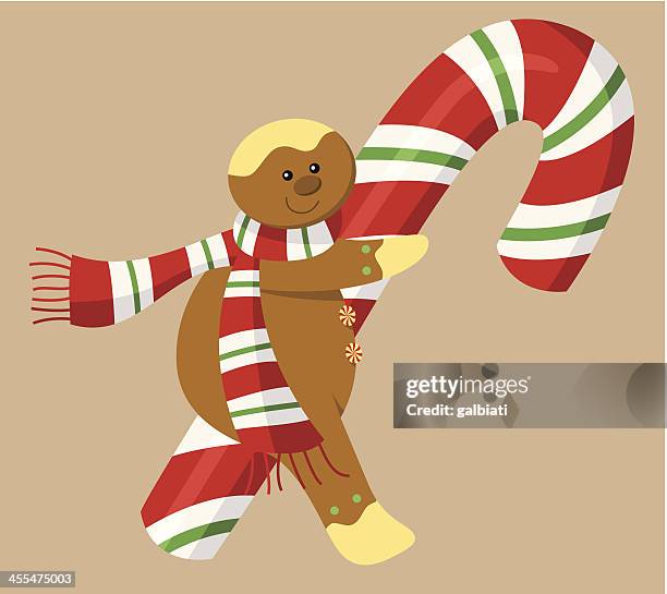 ilustraciones, imágenes clip art, dibujos animados e iconos de stock de galleta de jengibre con caña de caramelo - galletas de jengibre