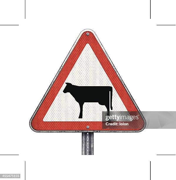 stockillustraties, clipart, cartoons en iconen met cattle crossing road sign - animal crossing sign