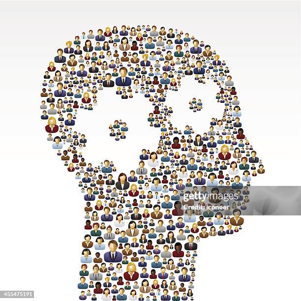 people icons head with gears - statue head stock illustrations