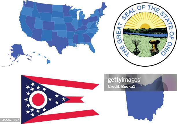 ohio state set - ohio flag stock illustrations