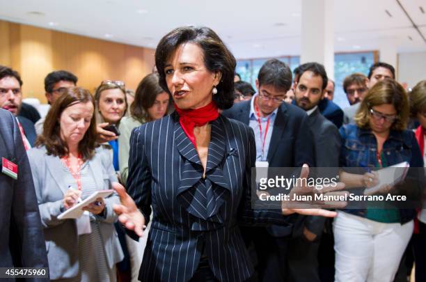 Santander's new chairwoman Ana Patricia Botin speaks after an Extraordinary General Meeting at the Palacio Exposiciones on September 15, 2014 in...