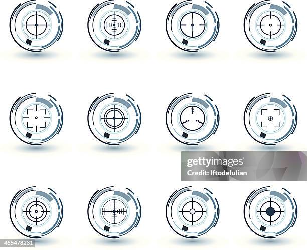 blue crosshairs set - maschinengewehr stock-grafiken, -clipart, -cartoons und -symbole