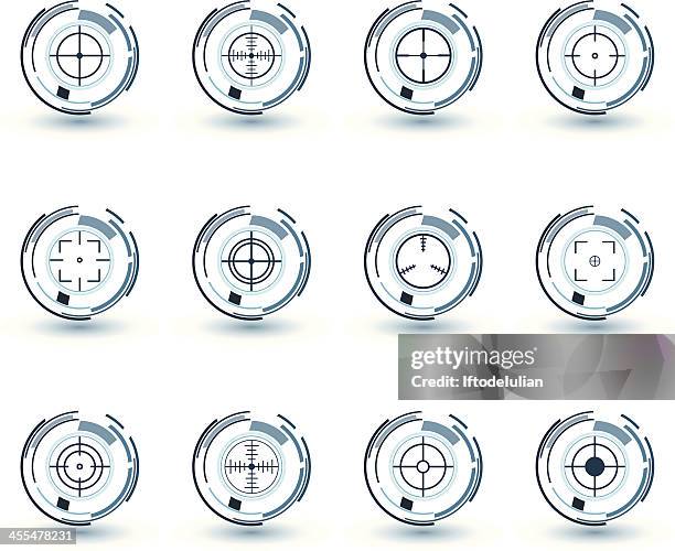 ilustraciones, imágenes clip art, dibujos animados e iconos de stock de azul crosshairs de - mirilla