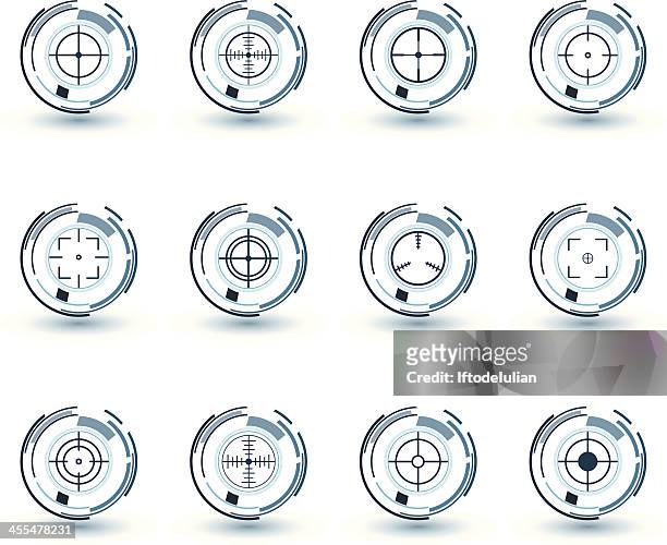 blue crosshairs set - radar circle stock illustrations