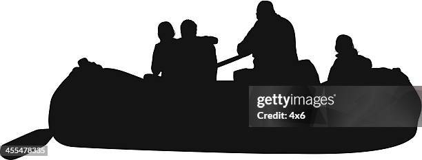 silhouette of people rafting - whitewater rafting stock illustrations