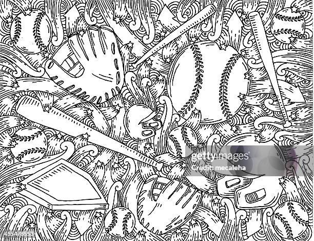 baseball kritzeleien hintergrund - baseball pattern stock-grafiken, -clipart, -cartoons und -symbole