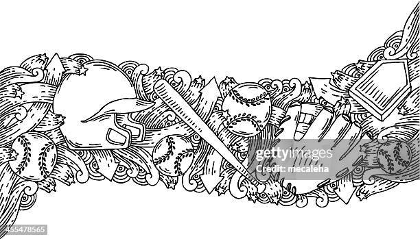 baseball doodles background - softball bat stock illustrations