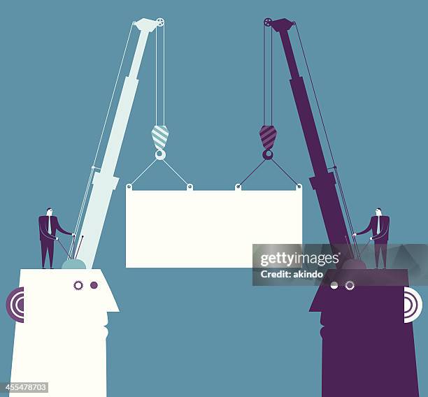 cooperation - crane lifting stock illustrations