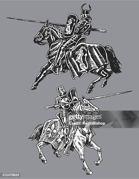 mittelalterliche jousters-gut und böse knights - ritterturnier stock-grafiken, -clipart, -cartoons und -symbole