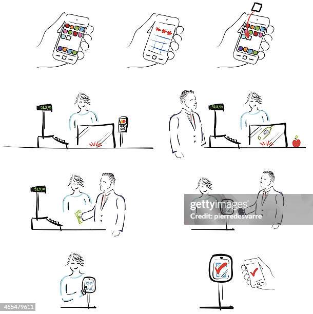 mobile payment cartoon - design resource - bank counter stock illustrations