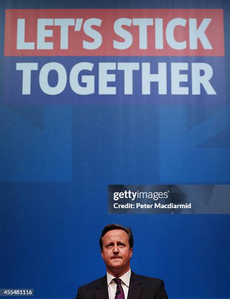 Prime Minister David Cameron addresses members of the No campaign on September 15, 2014 in Aberdeen,Scotland. The latest polls in Scotland's...