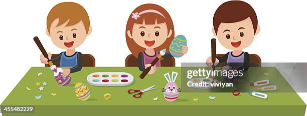 painting easter eggs - easter bunny costume stock illustrations