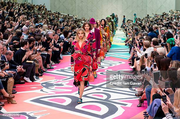 Model walks the runway at the Burberry Prorsum show during London Fashion Week SS15 on September 15, 2014 in London,England.