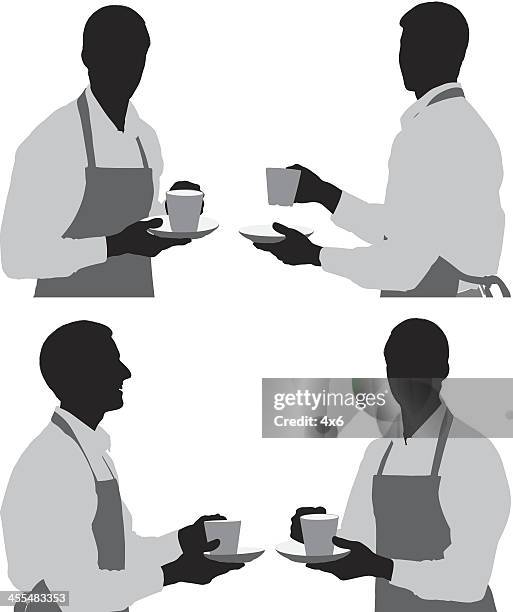 multiple silhouettes of a barista - waist up stock illustrations