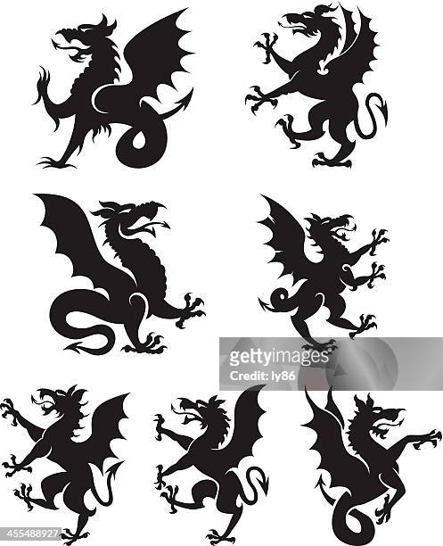 heraldry dragons - animal's crest stock illustrations