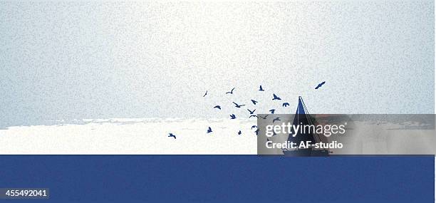 sailboat - seagull sea stock illustrations