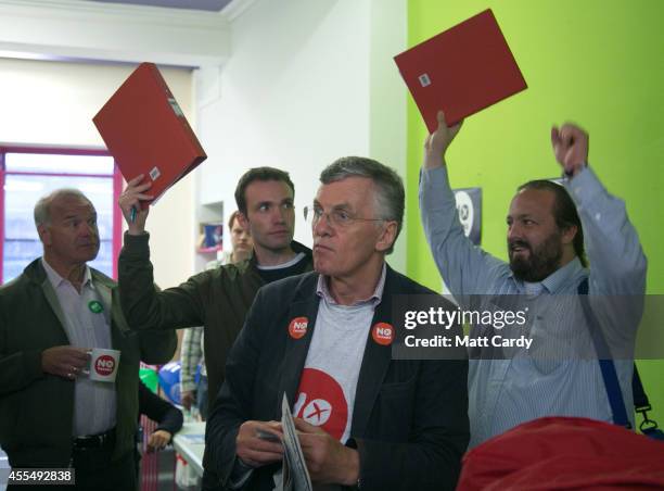 Volunteers for the Better Together campaign have a meeting before leaving to canvass from their Edinburgh office on September 15, 2014 in Edinburgh,...