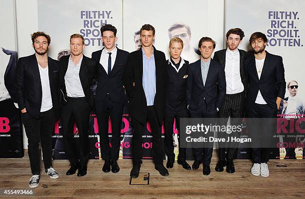 Sam Caflin, Sam Reid, Josh O'Conor, Max Irons, Freddie Fox, Jack Farthing, Mathew Beard and Douglas Booth attend a photocall for the film 'The Riot...