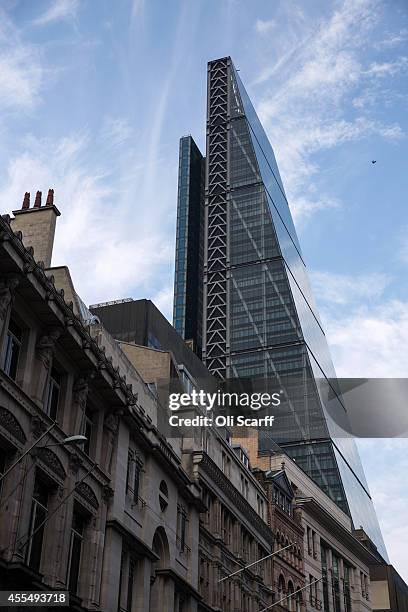 The exterior of the newly constructed skyscraper, The Leadenhall Building, on September 15, 2014 in London, England. The skyscraper, located in the...