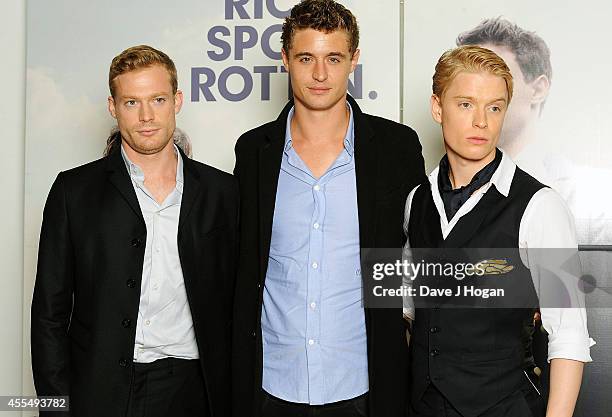 Sam Reid, Max Irons and Freddie Fox attend a photocall for the film 'The Riot Club' at The BFI Southbank, London on September 15, 2014 in London,...