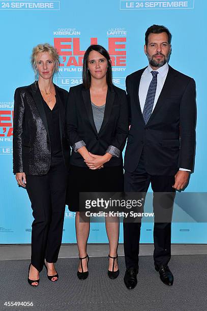 Sandrine Kiberlain, Jeanne Herry and Laurent Lafitte attend the 'Elle l'adore' Paris Premiere at Cinema UGC Normandie on September 15, 2014 in Paris,...