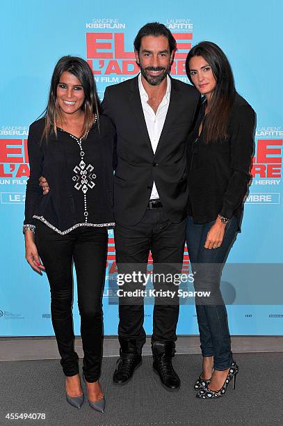 Karine Ferri, Robert Pires and Jessica Lemarie attend the 'Elle l'adore' Paris Premiere at Cinema UGC Normandie on September 15, 2014 in Paris,...