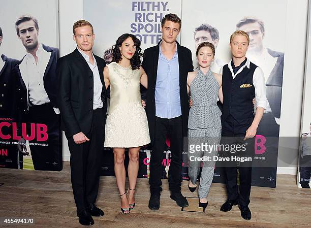 Sam Reid, Jessica Brown Findlay, Max Irons, Holliday Grainger and Freddie Fox attend a photocall for the film 'The Riot Club' at The BFI Southbank,...