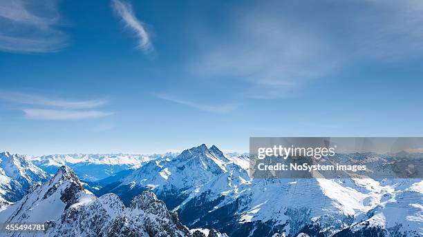 panoramic view of st.anton am arlberg ski area from valluga - vorarlberg stock pictures, royalty-free photos & images