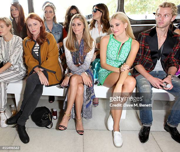 Polly Morgan, Keeley Hawes, Olivia Palermo, Pixie Lott and Trent Whiddon attend the ISSA Spring/Summer 2015 Show during London Fashion Week at the...