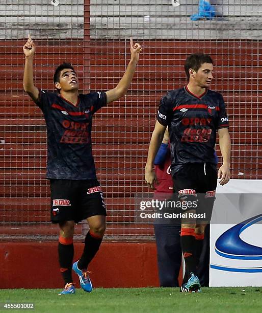 Geronimo Poblete of Colon celebrates the seconf goal of his team during a match between Argentinos Juniors and Colon as part of of Torneo de...