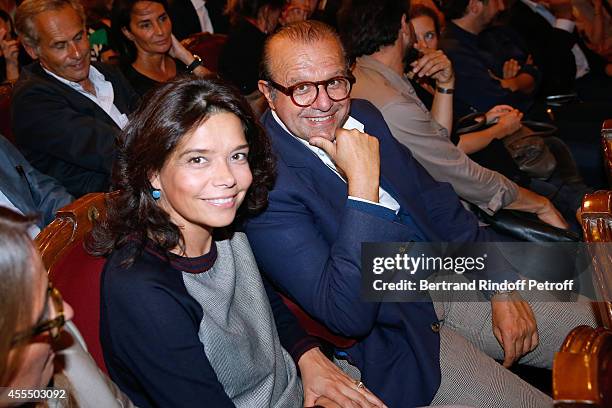 Sophie Douzal and Lawyer Herve Temime attend 'Un diner d'adieu' : Premiere. Held at Theatre Edouard VII on September 15, 2014 in Paris, France.