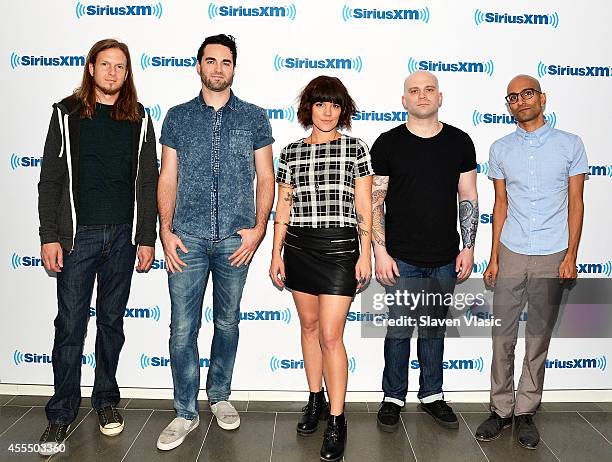 Jared Hartmann, James Culpepper, Kristen May, Pat Seals and Sameer Bhattacharya of hard rock band Flyleaf visits SiriusXM Studios on September 15,...