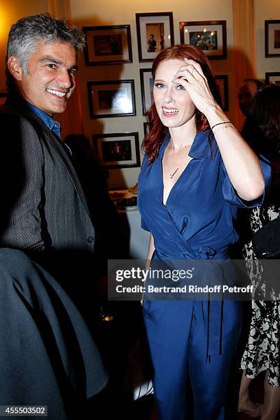 Actor Francois Vincentelli and actress of the piece Audrey Fleurot pose after 'Un diner d'adieu' : Premiere. Held at Theatre Edouard VII on September...