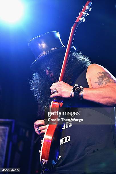 Slash performs a private concert for SiriusXM listeners at Santos Party House in New York City on September 15, 2014 in New York City. Concert Airing...