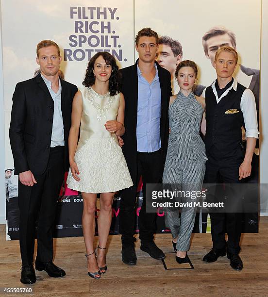 Sam Reid, Jessica Brown Findlay, Max Irons, Holliday Grainger and Freddie Fox poses at "The Riot Club" photocall at the BFI Southbank on September...