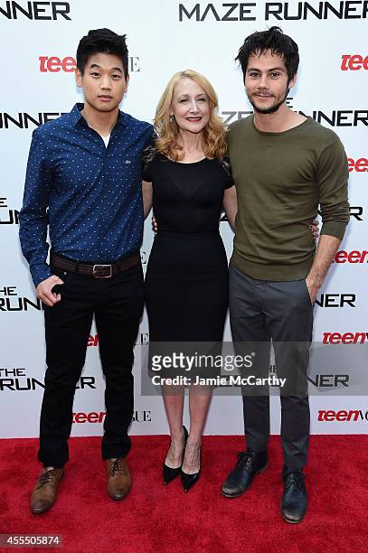 Ki Hong Lee, Patricia Clarkson and Dylan O'Brien attend the "Maze Runner" New York City screening hosted by Twentieth Century Fox and Teen Vogue at...