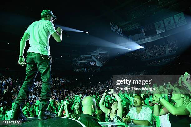 Enrique Iglesias and Pitbull with special guest J Balvin perform at opening night of U.S. Tour at Prudential Center on September 12, 2014 in Newark,...