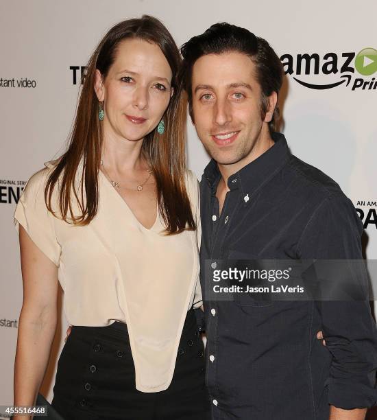 Actor Simon Helberg and wife Jocelyn Towne attend the premiere of "Transparent" at Ace Hotel on September 15, 2014 in Los Angeles, California.