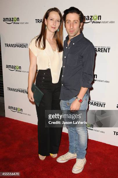 Actor Simon Helberg and wife Jocelyn Towne attend the premiere of "Transparent" at Ace Hotel on September 15, 2014 in Los Angeles, California.