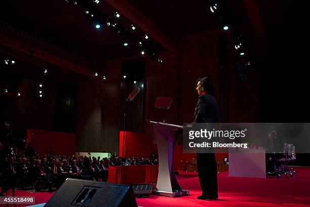 Ana Patricia Botin, chairman of Banco Santander SA, speaks to shareholders during an annual general meeting in Santander, Spain, on Monday, Sept. 15,...