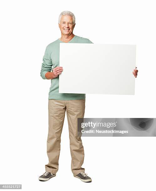 man holding a blank sign - isolated - man blank sign stock pictures, royalty-free photos & images